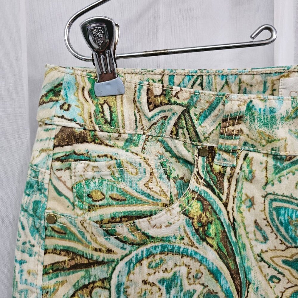 Chico's Pants Green Paisley Festival Boho Summer Grunge Crop Straight 1 (M/8) - Picture 4 of 14